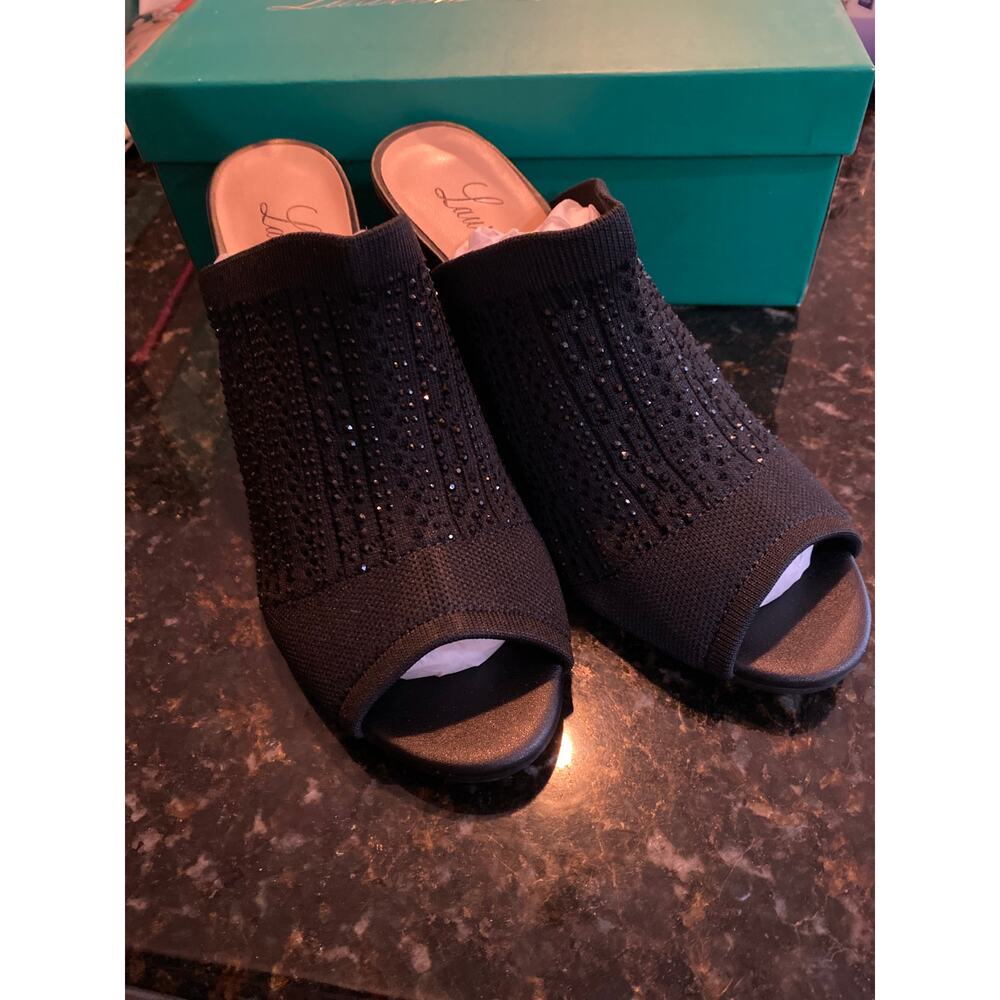 Brand New Lauren Lorraine Womens Size 7.5 Martha Black Rhinestone Heeled Booties